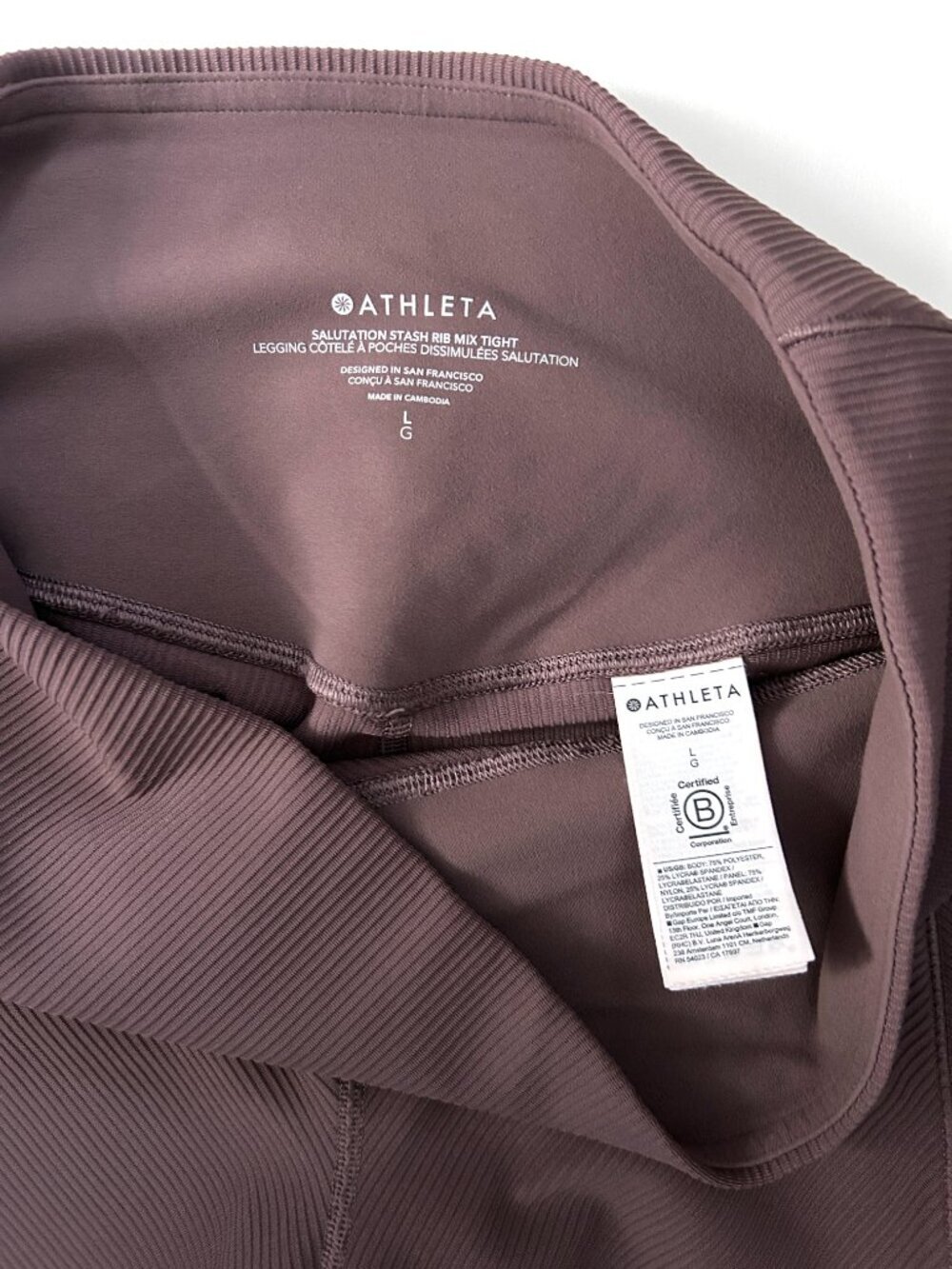 Athleta Salutation Stash Rib Mix Leggings Women’s Large Smoky Rose Workout Yoga - Picture 7 of 9
